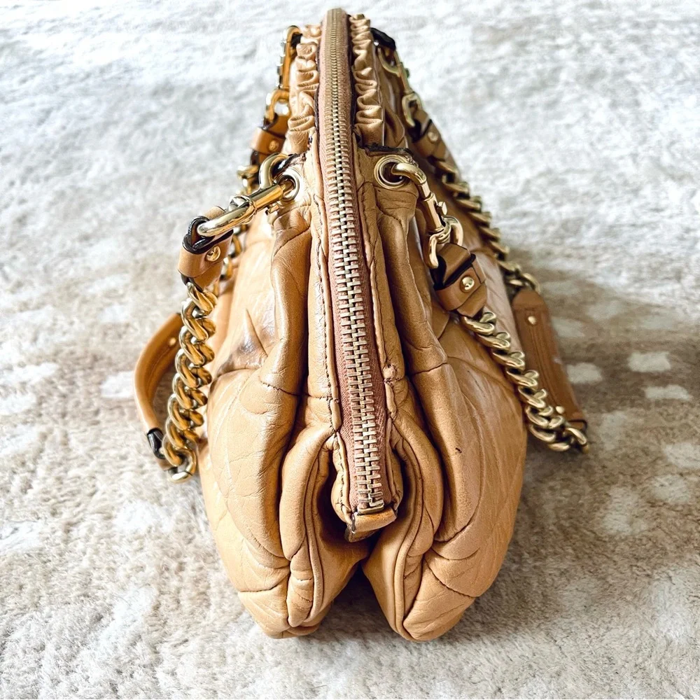 Marc Jacobs Lou Bowler Patchwork Quilted Leather Chain Strap Bag Tan - Picture 3 of 16